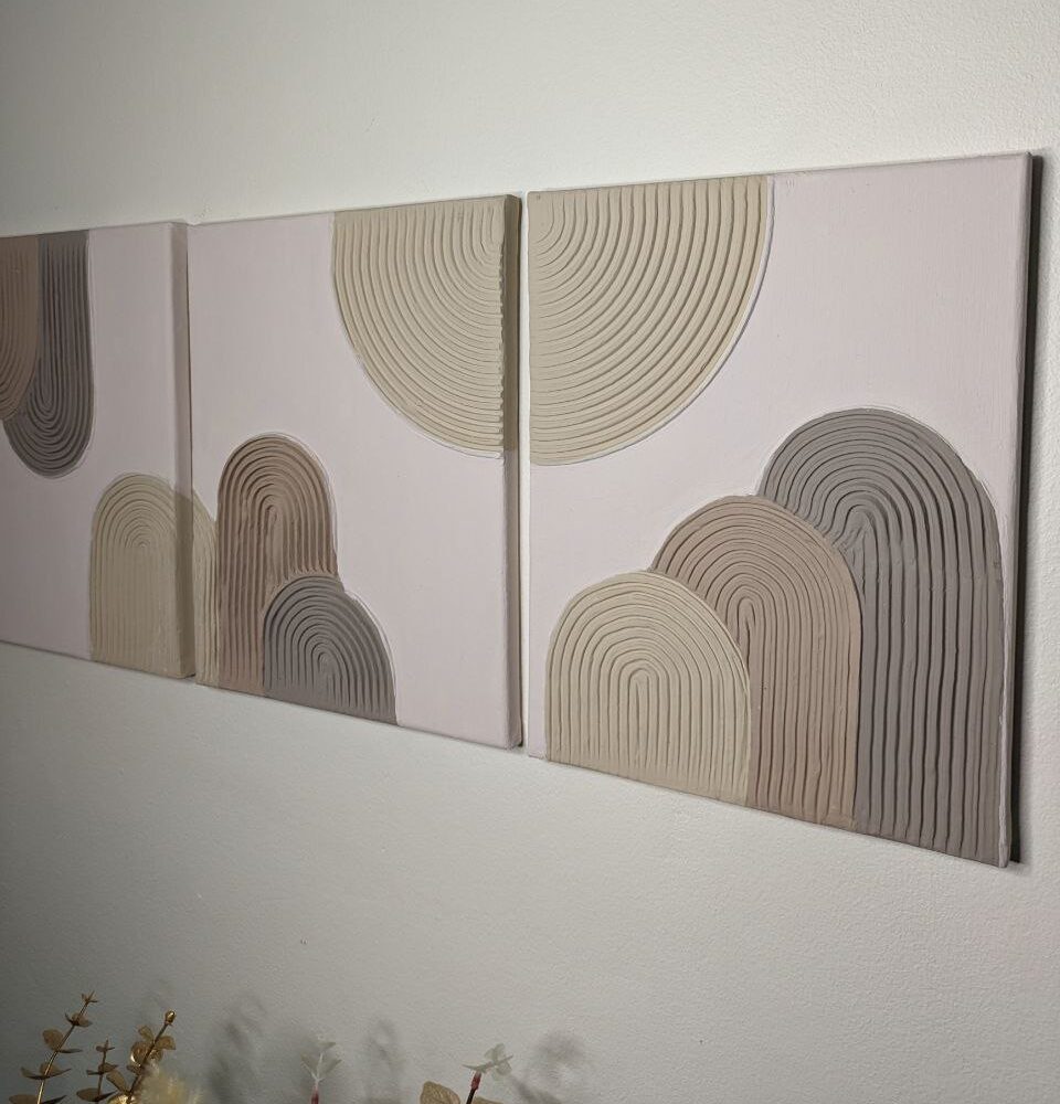 Trio de Tableaux Texturés - Nuances de Rose et Nude – Image 2